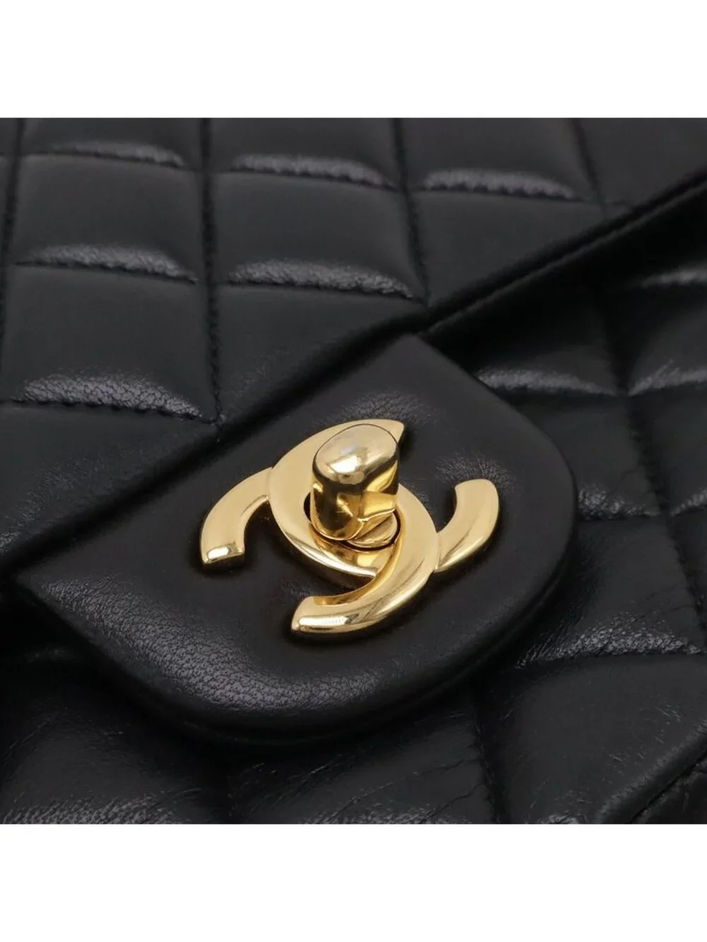 Chanel Quilted 25 CC Logo Chain Shoulder Bag Lambskin Black Gold